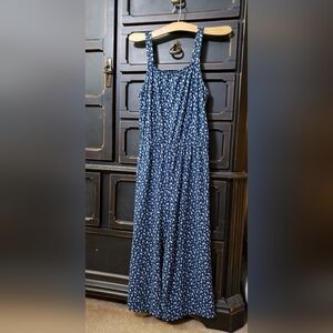 wonder nation Navy Blue Floral Dress with White Leaf Print